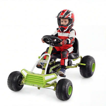 Green 4-Wheel Pedal Go Kart | Adjustable Seat & Multi-Terrain