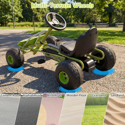 Green 4-Wheel Pedal Go Kart | Adjustable Seat & Multi-Terrain