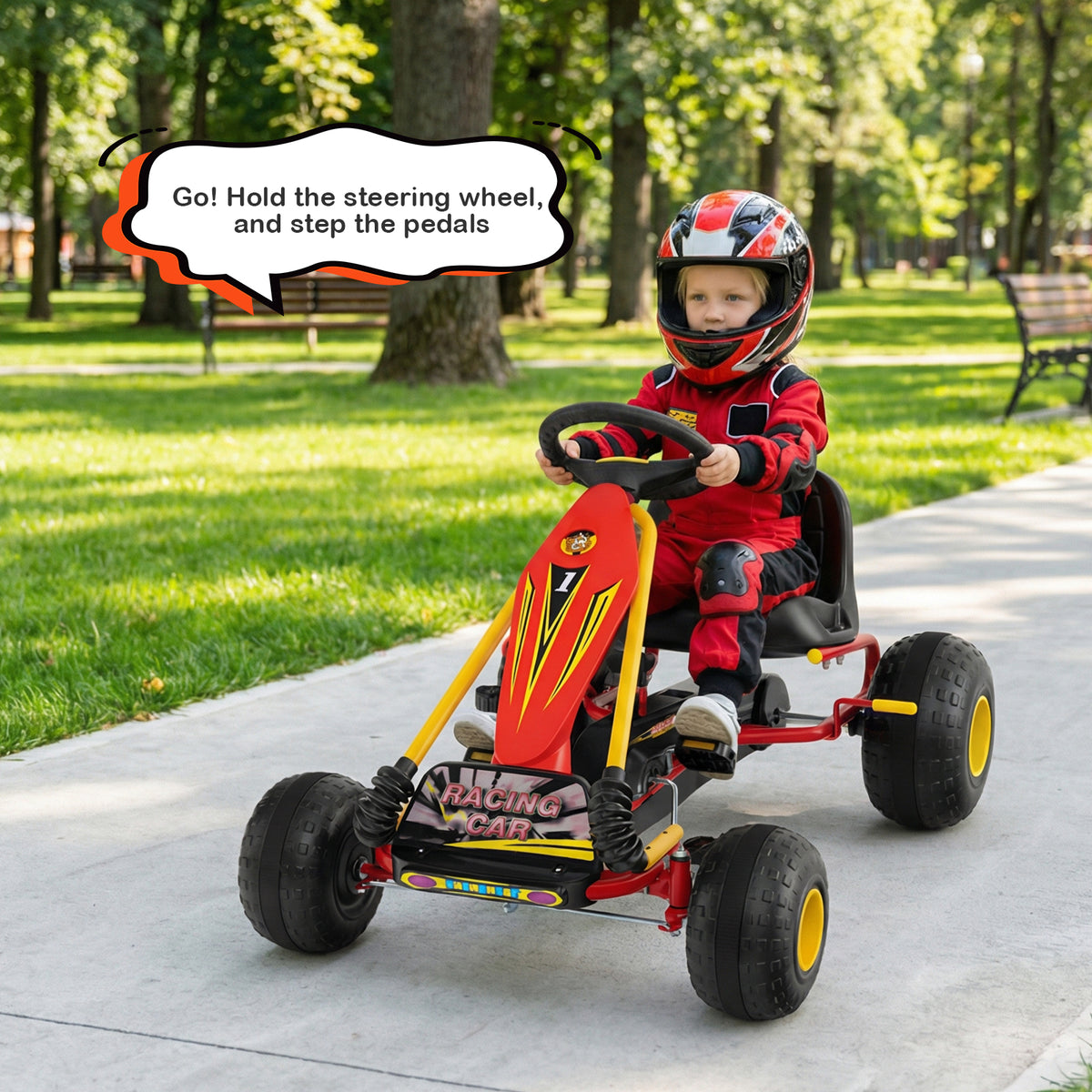 Costway 4 Wheel Ride on Toy with Handbrake and Wear-Resistant Wheels for Boys and Girls-Red