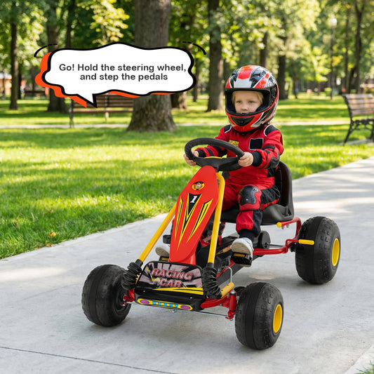 Costway 4 Wheel Ride on Toy with Handbrake and Wear-Resistant Wheels for Boys and Girls-Red