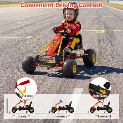Red 4-Wheel Pedal Go Kart | Handbrake & Multi-Terrain Wheels