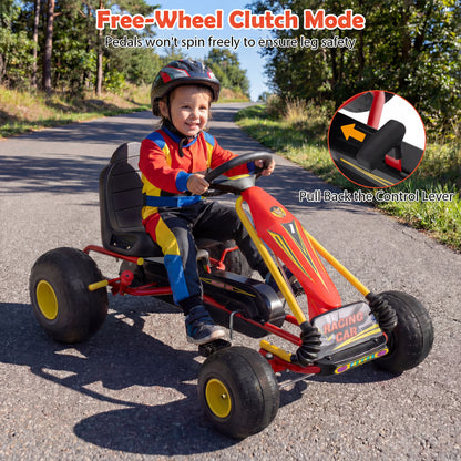 Red 4-Wheel Pedal Go Kart | Handbrake & Multi-Terrain Wheels