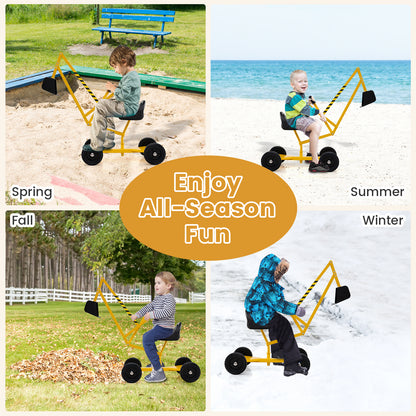 Yellow 4-Wheel Ride-On Excavator | Ergonomic Backrest