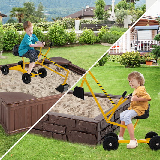 Yellow 4-Wheel Ride-On Excavator | Ergonomic Backrest