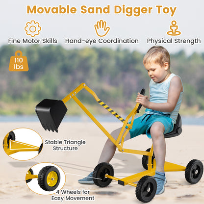 Yellow 4-Wheel Ride-On Excavator | Ergonomic Backrest