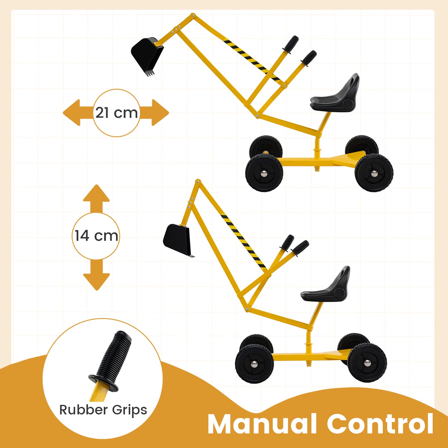 Yellow 4-Wheel Ride-On Excavator | Ergonomic Backrest