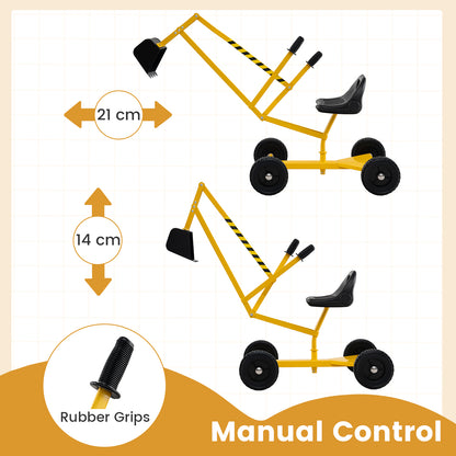 Yellow 4-Wheel Ride-On Excavator | Ergonomic Backrest