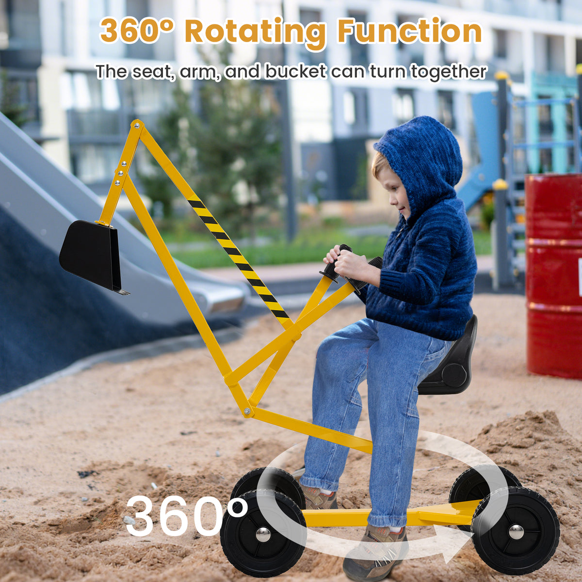 Yellow 4-Wheel Ride-On Excavator | Ergonomic Backrest