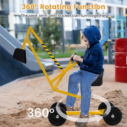 Yellow 4-Wheel Ride-On Excavator | Ergonomic Backrest