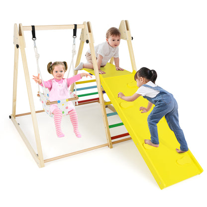 Wooden 4 in 1 Jungle Gym | Swing Ramp Ladder | Multicolor
