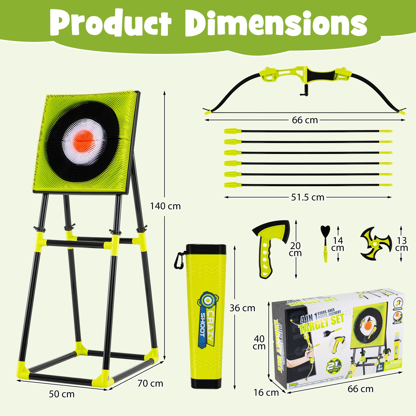 4 In 1 Throwing Target Set Green Black | Axes Bow Arrows Darts