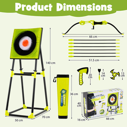 4 In 1 Throwing Target Set Green Black | Axes Bow Arrows Darts