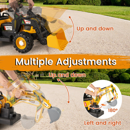 Yellow 4-in-1 Electric Ride On Excavator | Remote Control | Ages 3+