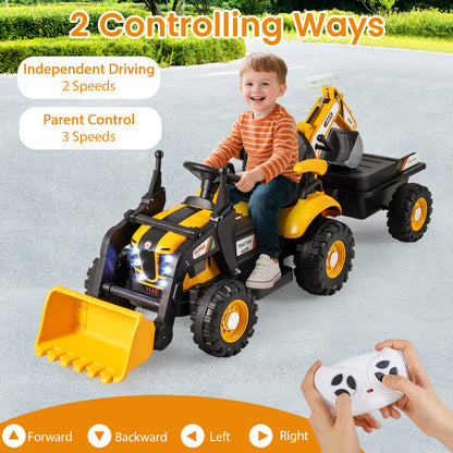 Yellow 4-in-1 Electric Ride On Excavator | Remote Control | Ages 3+