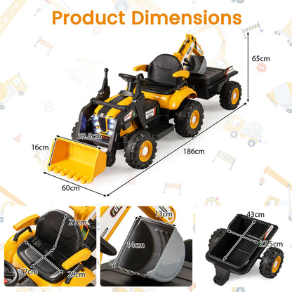Yellow 4-in-1 Electric Ride On Excavator | Remote Control | Ages 3+