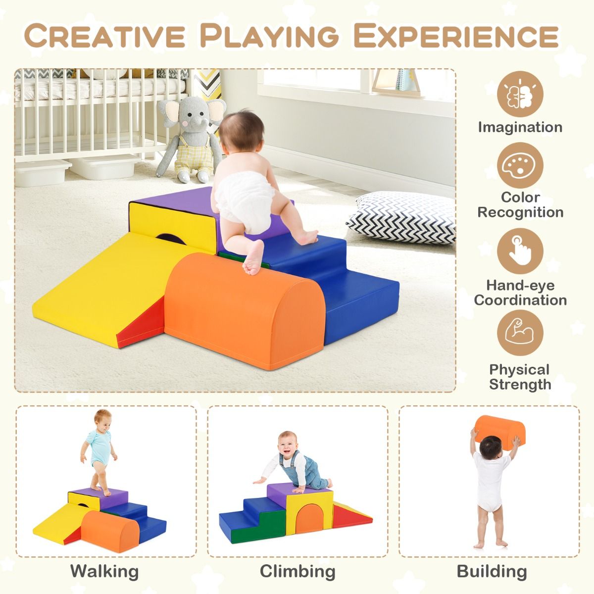 Climb And Crawl Foam Block Set 4 Piece| Multicolor Fun Shapes
