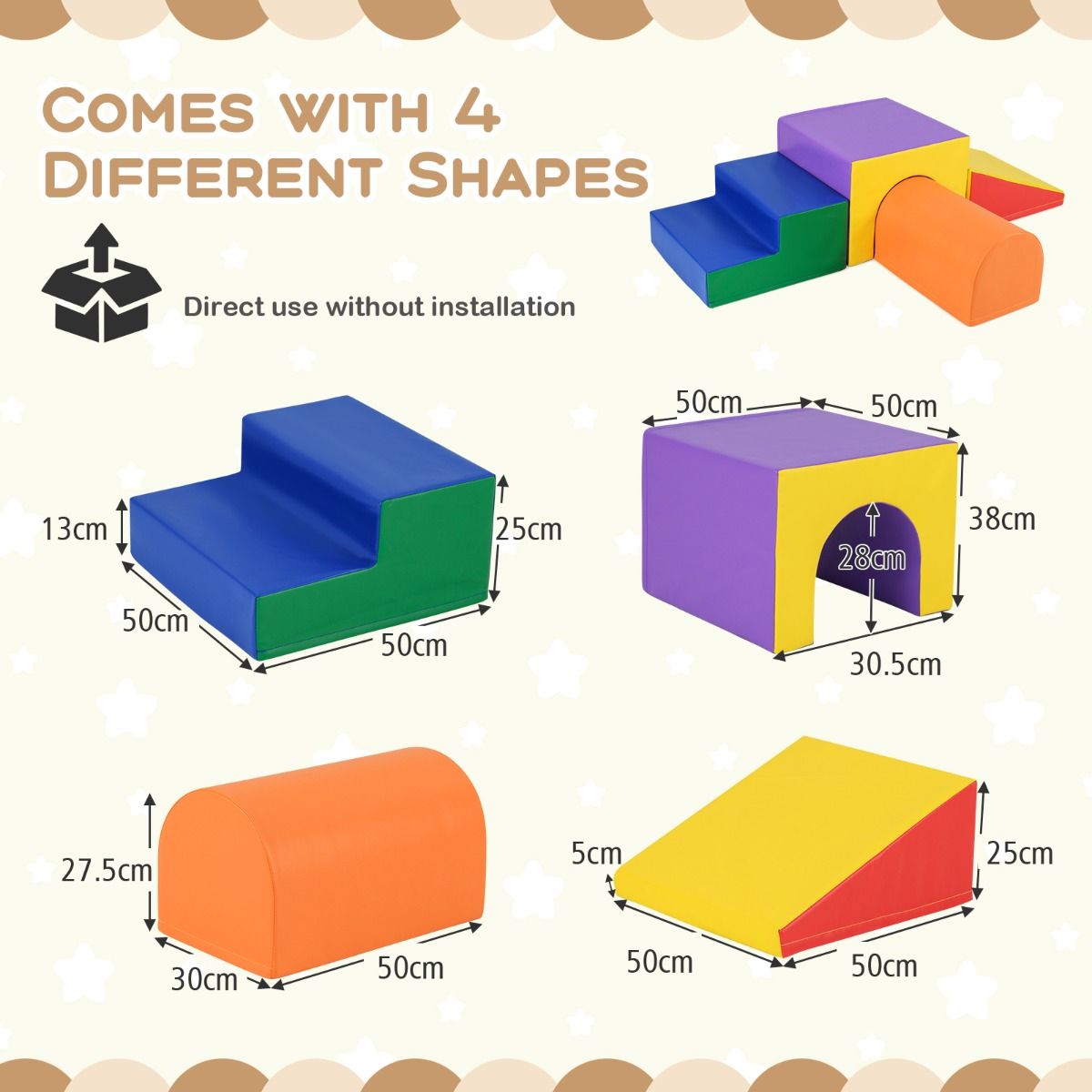 Climb And Crawl Foam Block Set 4 Piece| Multicolor Fun Shapes