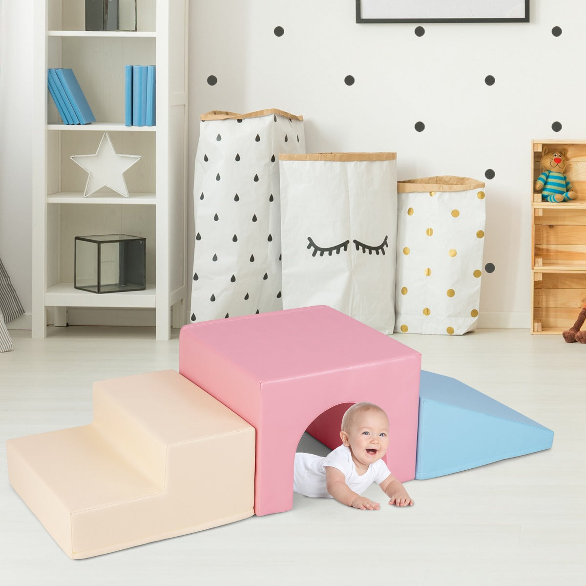  4-Piece Climb and Crawl Foam Block Play Set for Infant Baby-Pink