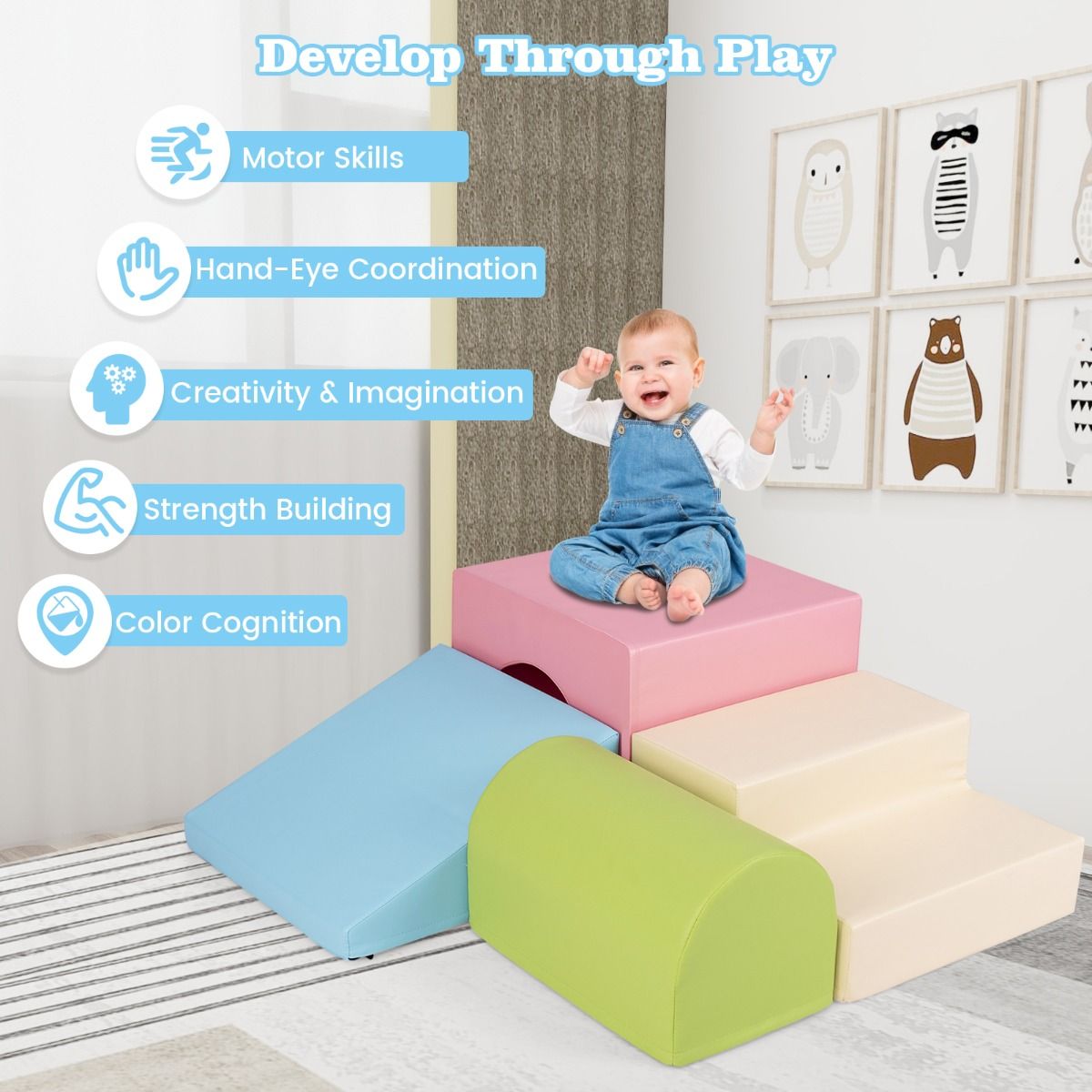 Foam Block Play Set 4 Piece | Pink Crawl & Climb Blocks for Infants