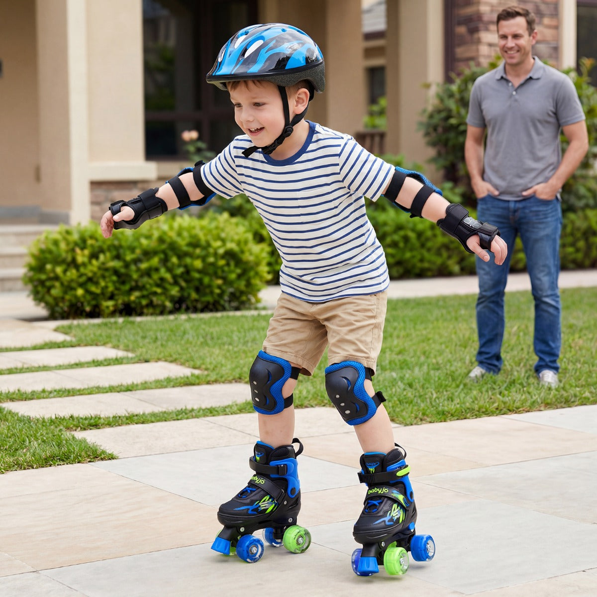 4 Size Adjustable Light-Up Quad Skates Blue | Ages 5-7 Kids