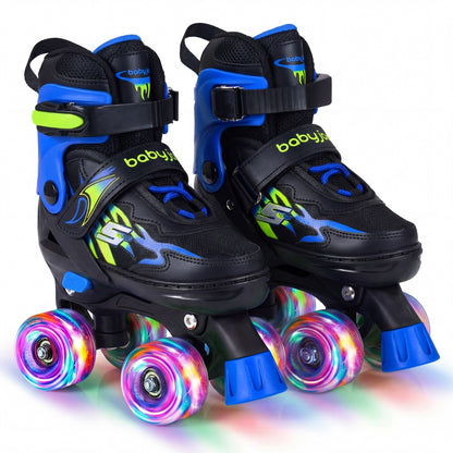 4 Size Adjustable Light-Up Quad Skates Blue | Ages 5-7 Kids