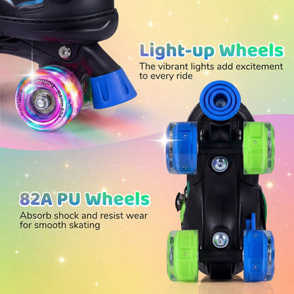 4 Size Adjustable Light-Up Quad Skates Blue | Ages 5-7 Kids