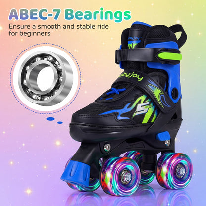 4 Size Adjustable Light-Up Quad Skates Blue | Ages 5-7 Kids