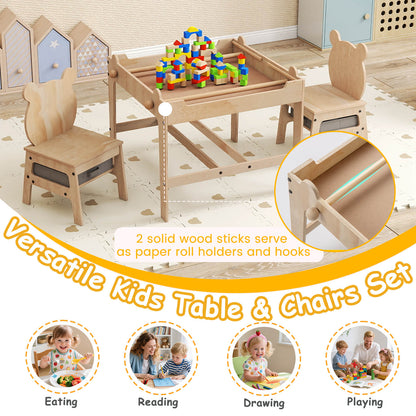 4 In 1 Kids Table Chair Set | Reversible Whiteboard | Natural