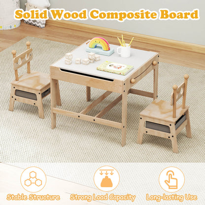 Natural Wood 4 In 1 Kids Table Chairs Set | Robot Design Storage