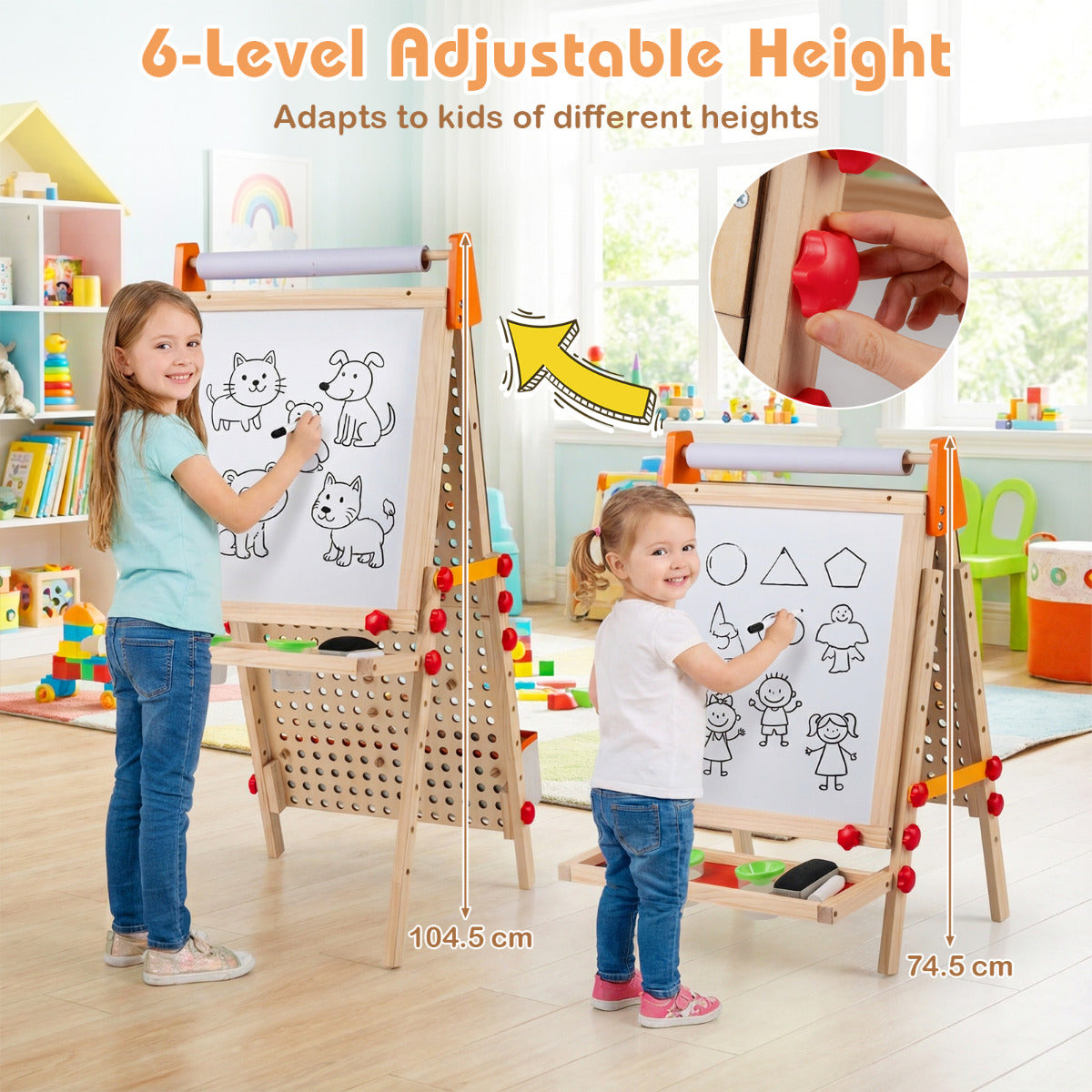 Natural Wood 4in1 Adjustable Kids Art Easel | Double Sided Board