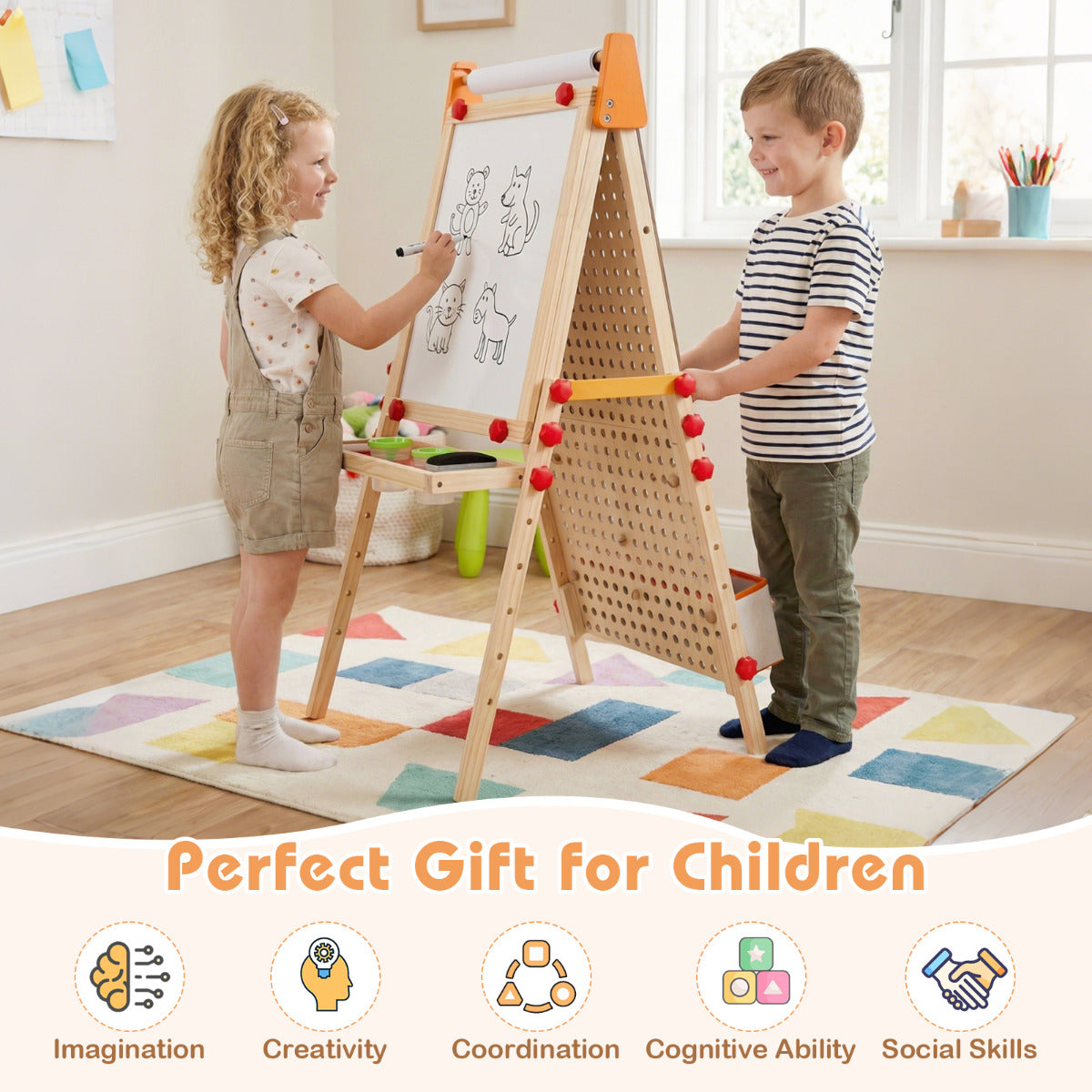 Natural Wood 4in1 Adjustable Kids Art Easel | Double Sided Board