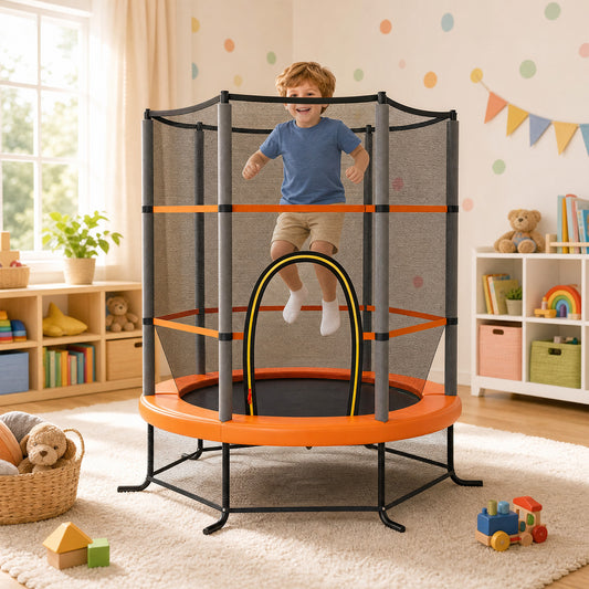 Costway 5.3FT Mini Kids Trampoline with 135kg Load Capacity & Enclosure Net-Orange