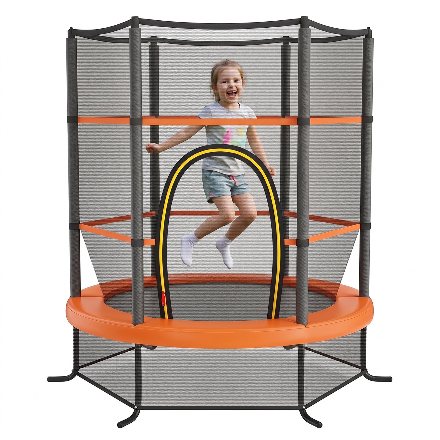 Orange Kids Trampoline 5.3Ft | 135kg Capacity & Enclosure Net