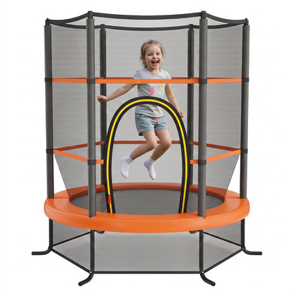 Orange Kids Trampoline 5.3Ft | 135kg Capacity & Enclosure Net