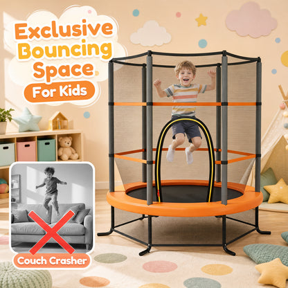 Orange Kids Trampoline 5.3Ft | 135kg Capacity & Enclosure Net