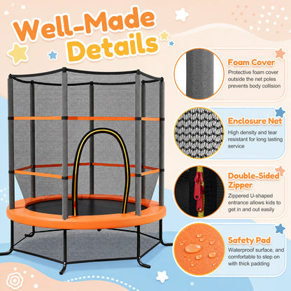 Orange Kids Trampoline 5.3Ft | 135kg Capacity & Enclosure Net