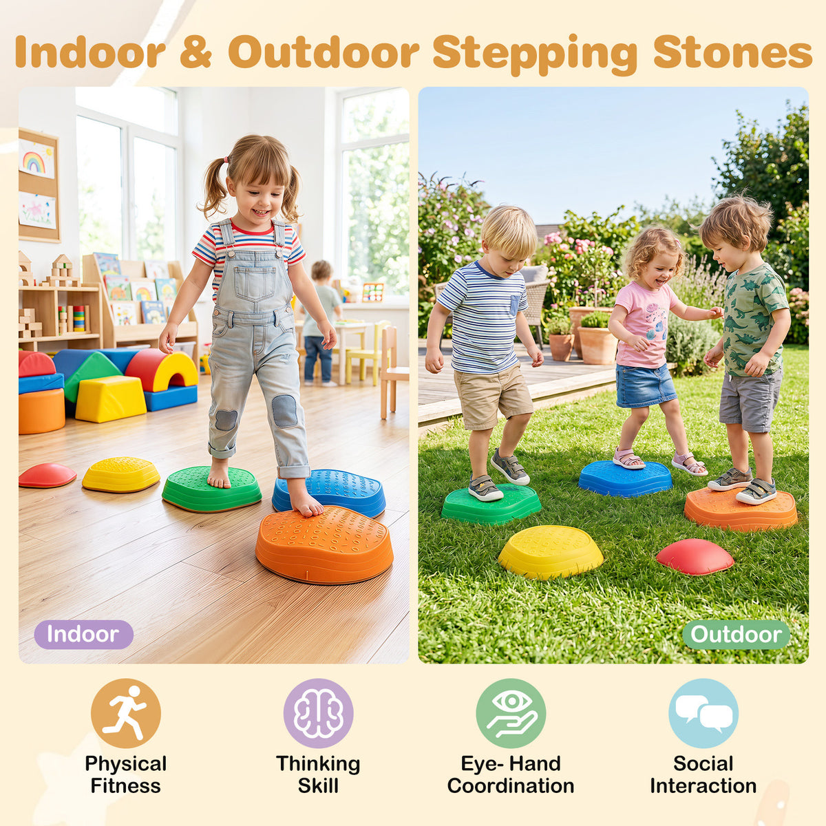 5-Piece Multi-Color Crab Stepping Stones | Kids Balance Toy Set