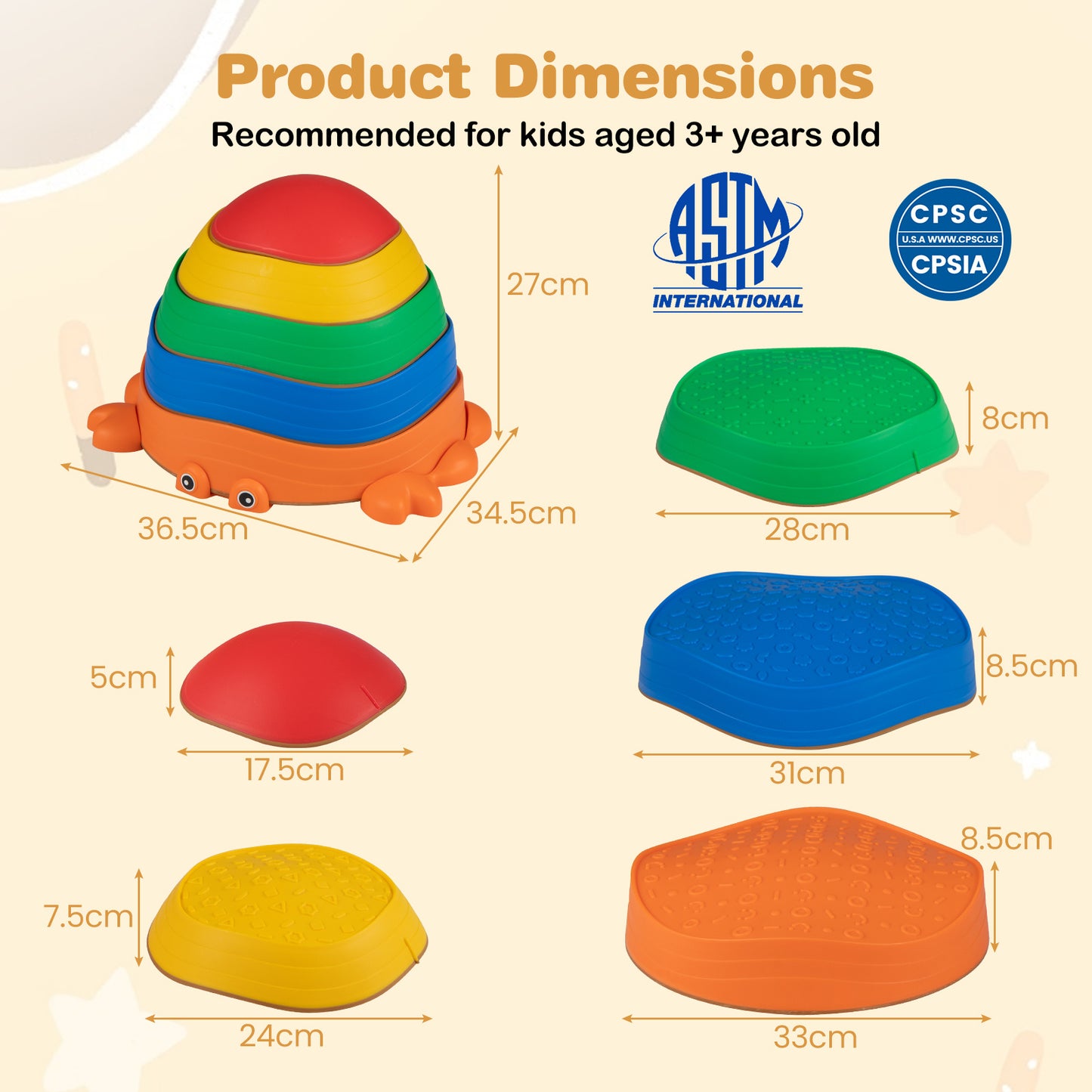 5-Piece Multi-Color Crab Stepping Stones | Kids Balance Toy Set