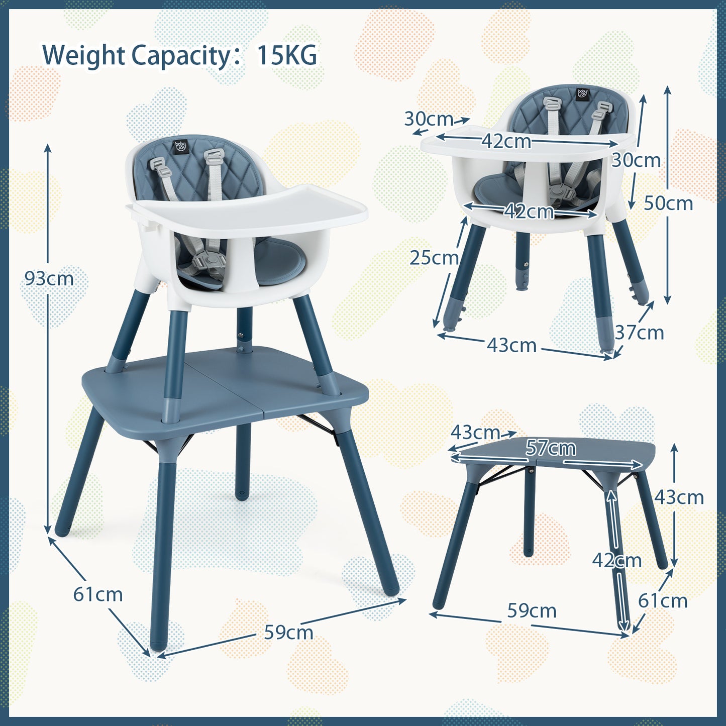 Blue 5-In-1 Convertible Baby Highchair | Removable Tray & Harness