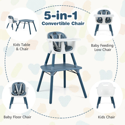 Blue 5-In-1 Convertible Baby Highchair | Removable Tray & Harness
