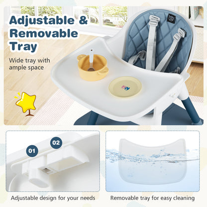 Blue 5-In-1 Convertible Baby Highchair | Removable Tray & Harness