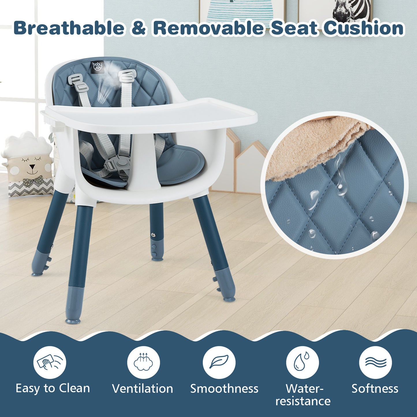Blue 5-In-1 Convertible Baby Highchair | Removable Tray & Harness