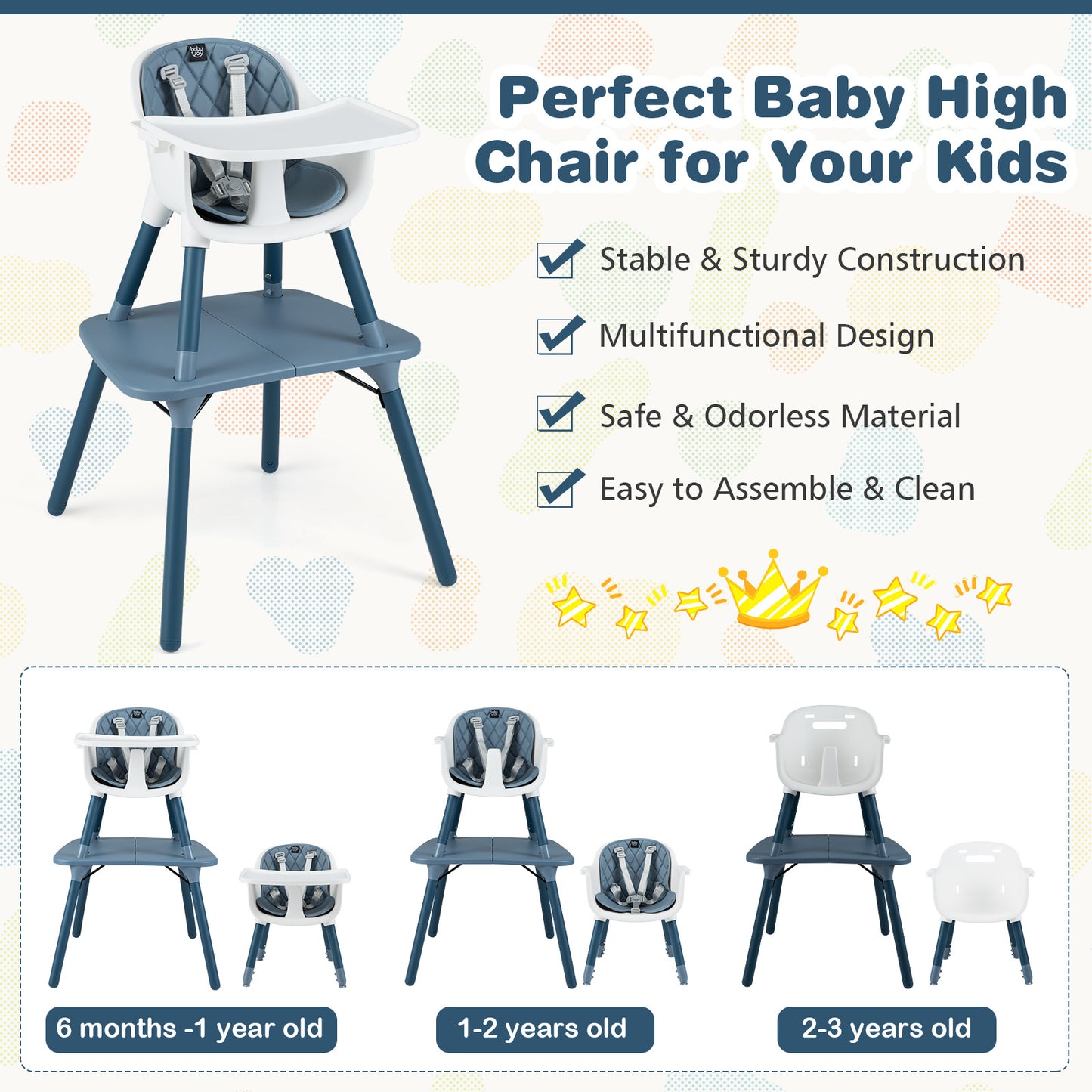 Blue 5-In-1 Convertible Baby Highchair | Removable Tray & Harness