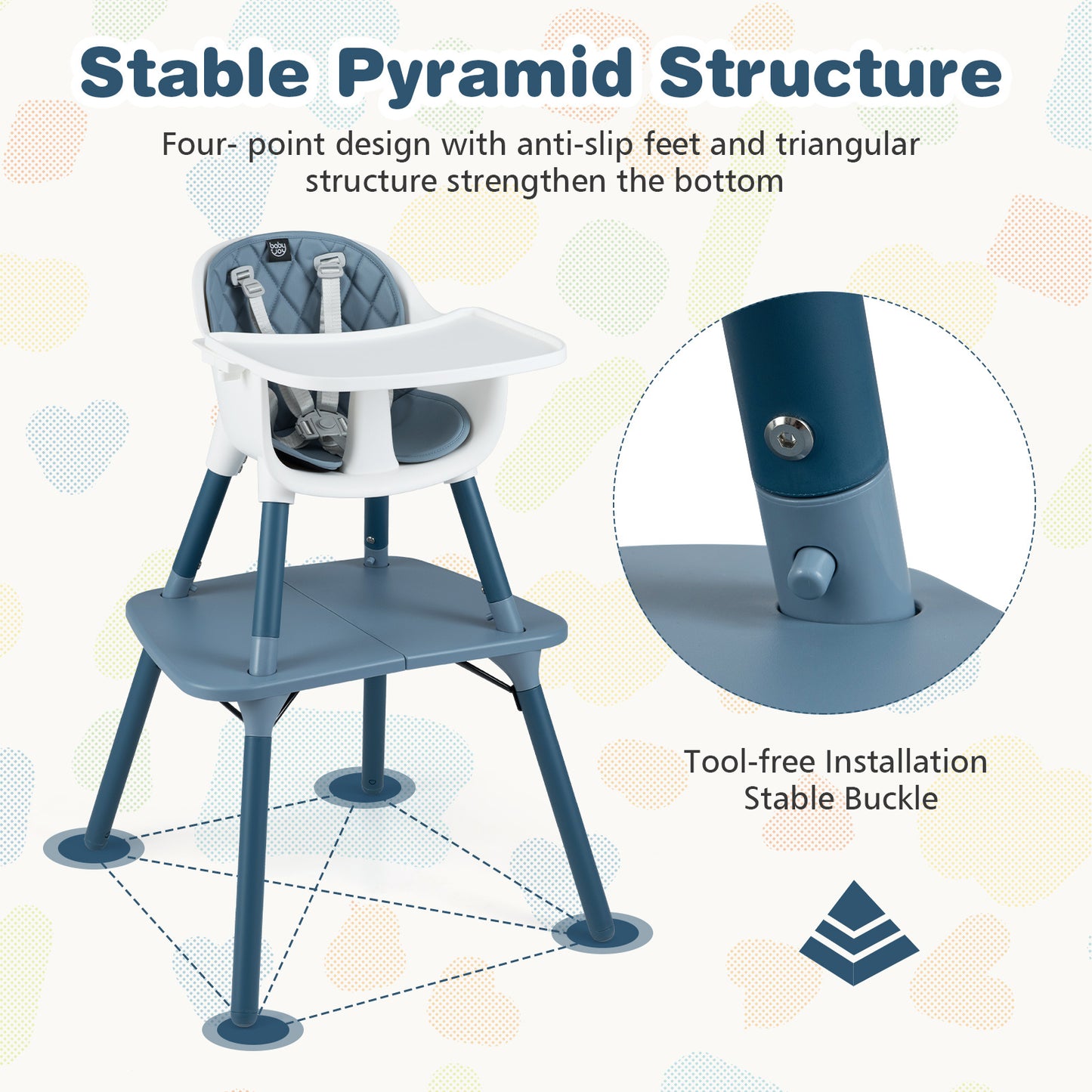 Blue 5-In-1 Convertible Baby Highchair | Removable Tray & Harness