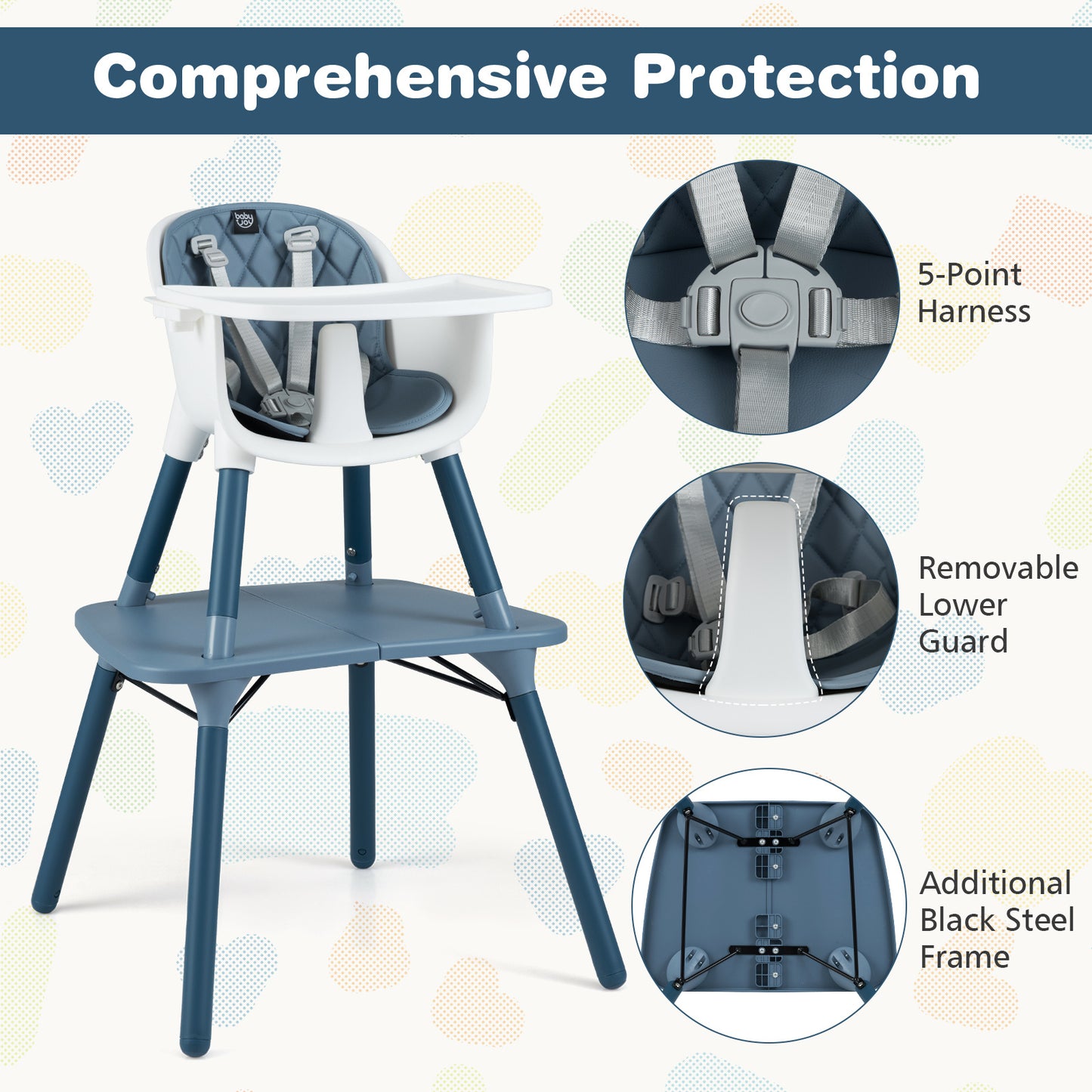 Blue 5-In-1 Convertible Baby Highchair | Removable Tray & Harness