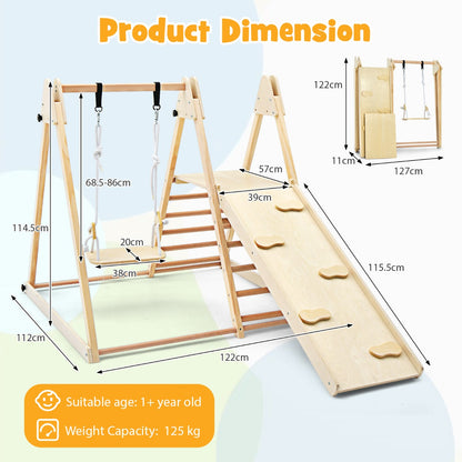 Indoor Jungle Gym | 5-in-1 Wooden Play Set with Natural Finish