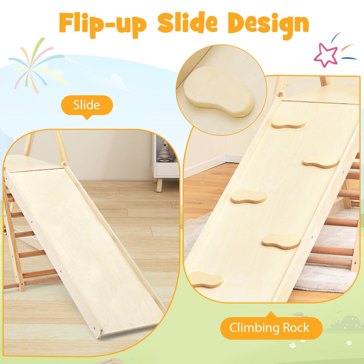 Indoor Jungle Gym | 5-in-1 Wooden Play Set with Natural Finish