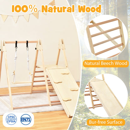 Indoor Jungle Gym | 5-in-1 Wooden Play Set with Natural Finish