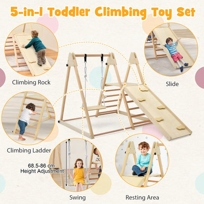 Indoor Jungle Gym | 5-in-1 Wooden Play Set with Natural Finish