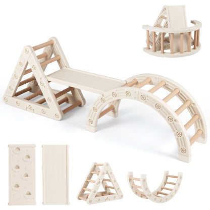 5-In-1 Montessori Climbing Toys with Double-Sided Ladder-Coffee